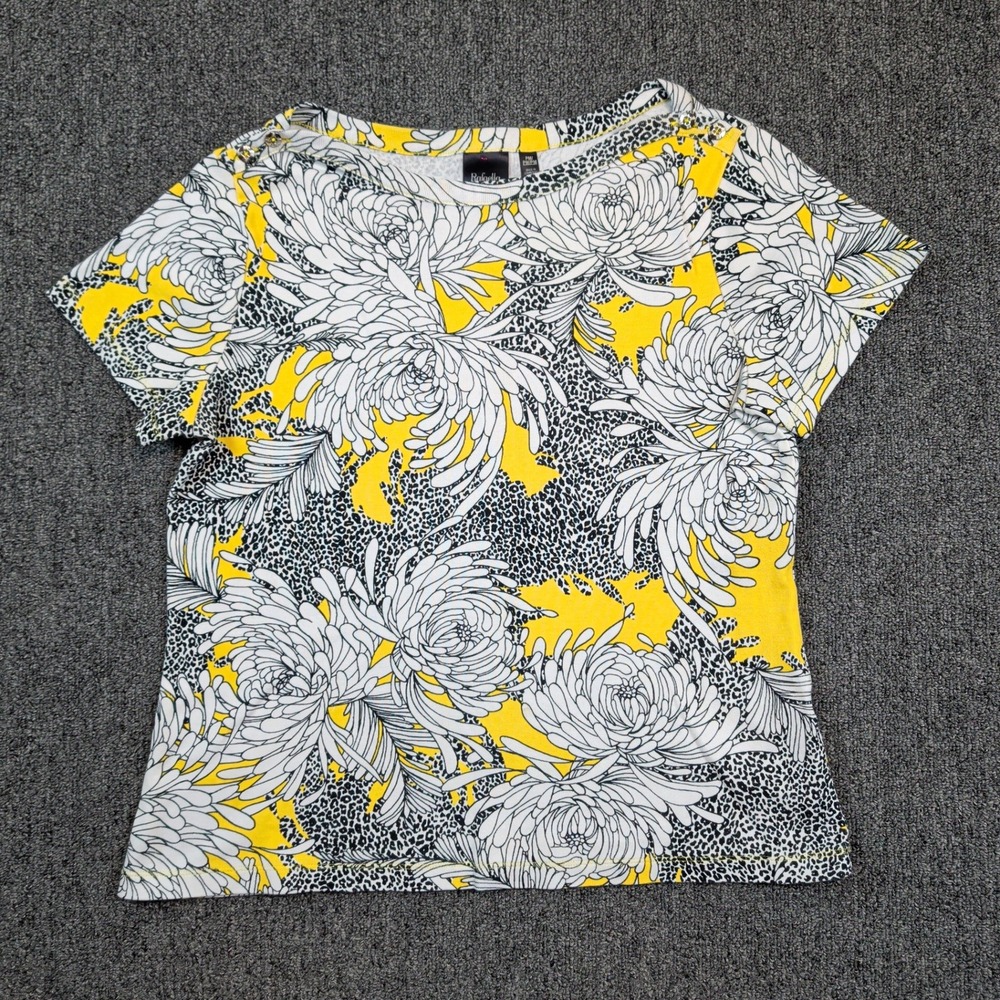 Rafaella Y2K Floral Leopard Print Top PM Yellow Cotton Boat Neck Short Sleeve — photo 2